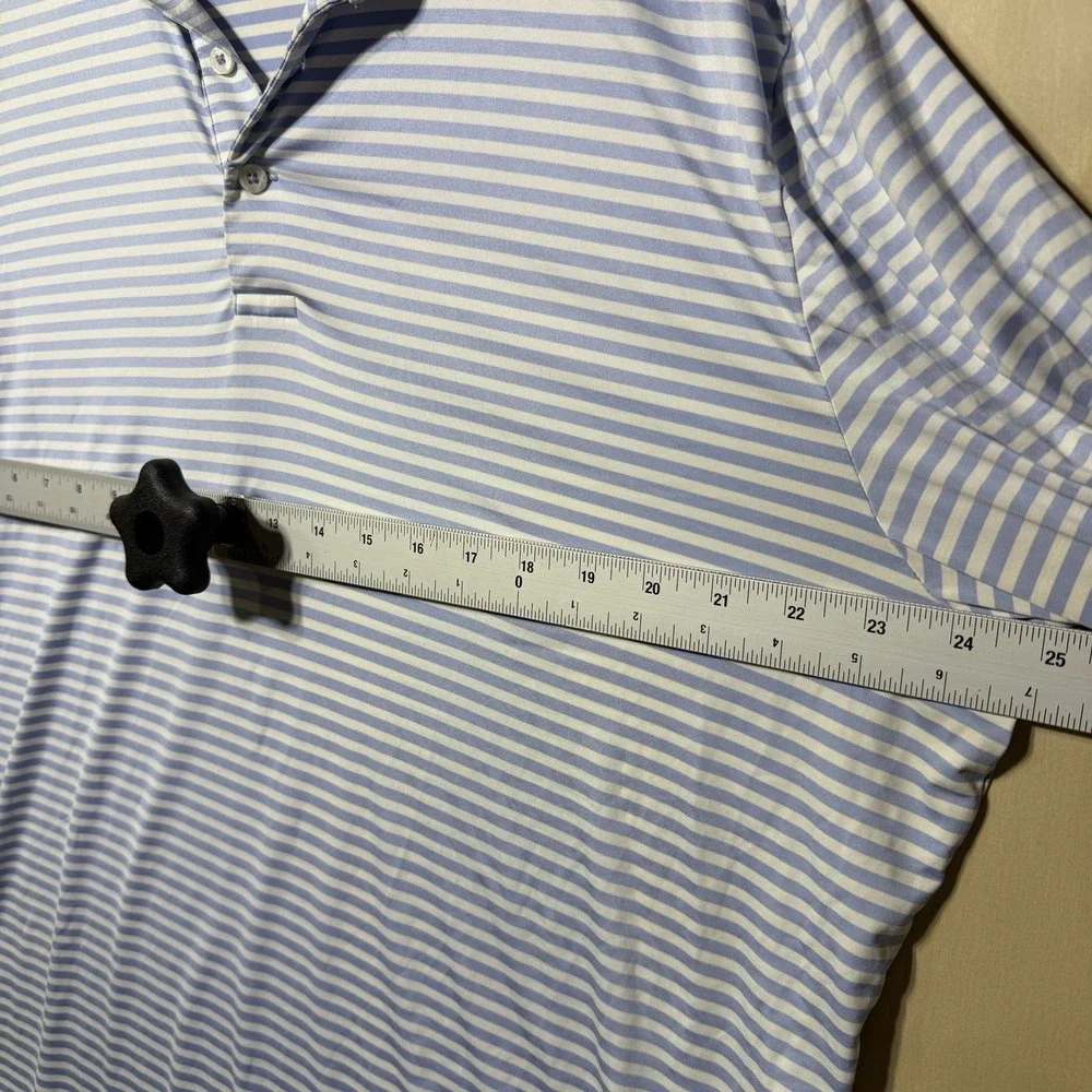 RL Ralph Lauren‎ Polo Shirt Mens L Blue White Striped Golf Stretch Performance